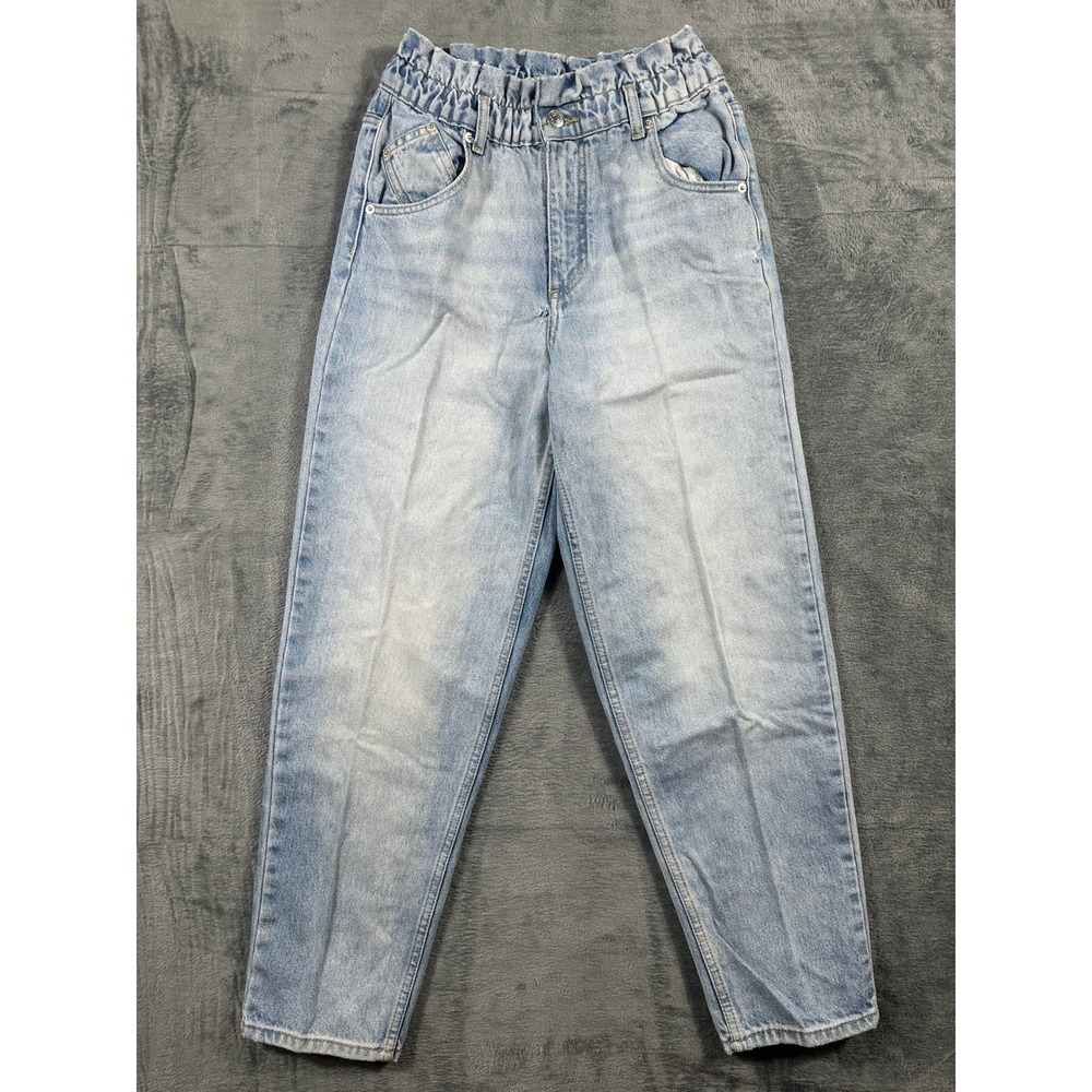 Maje Light Wash Paperbag Waist Tapered Leg Jeans Size 38 Blue Denim High Rise